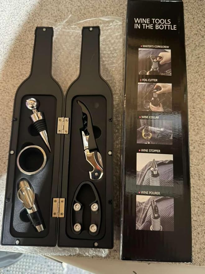Wine Opener Gift Set - Wine Bottle Accessory Kit Corkscrew Opener, Stopper, Pourer, Foil Cutter, Glass Marker, Great Valentine's Gifts,Father gift,Mother gift