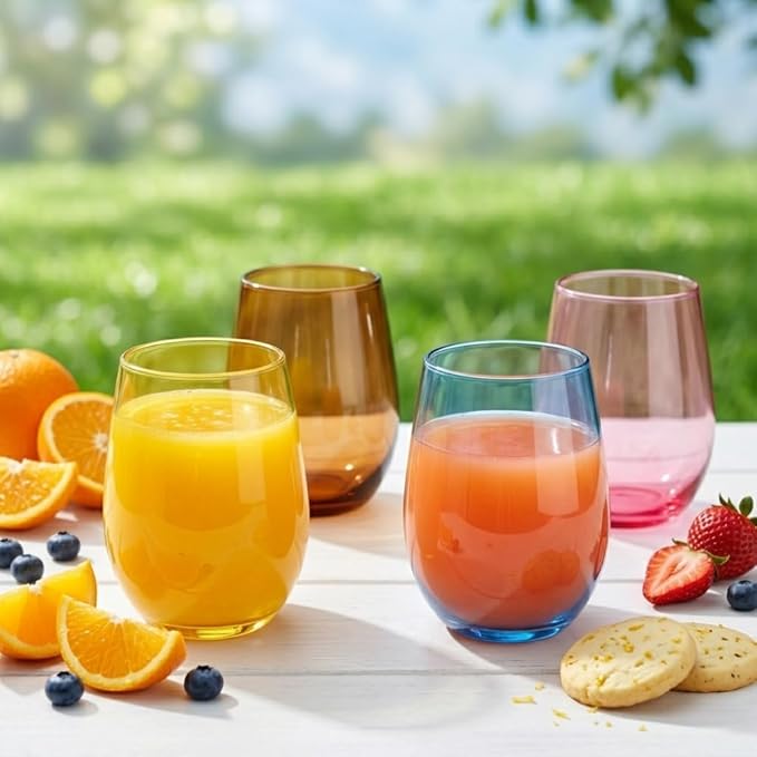 Lily's Home Set of 8 Shatter-Resistant Acrylic Stemless Wine Glasses - 14 oz for Poolside, Parties, Patio & Outdoor Indoor Use, BPA-Free Plastic Drinkware in Mixed Colors