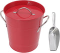 Round Ice Bucket with Ice Shovel, Bar Ice Tub Beer Chiller Bin, Double Wall Galvanized Sheet and Plastic Wine Storage Tub with Handle and Lid for Home Bar Party Use (Red)