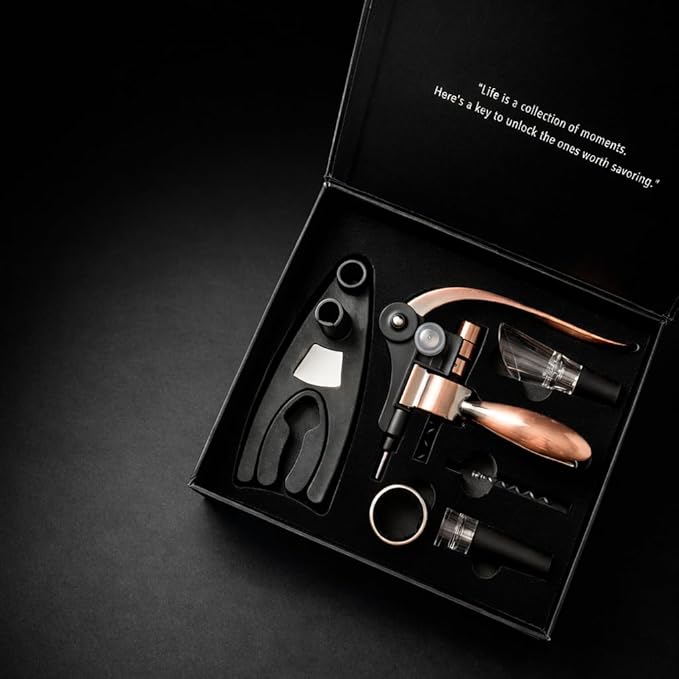 Ultimate All-in-One rabbit wine opener Set – 7 Essential Accessories Included – Complete corkscrew wine opener Kit with Aerator, Stopper & Stand – Premium wine bottle opener for Wine Lovers