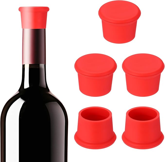 PATIKIL Silicone Wine Stoppers, 6 Pcs Reusable Bottle Cover Wine Corks Bottle Caps Wine Saver Seal Keep Fresh for Beer Beverage Drink, Red