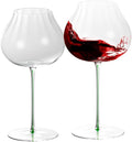 KAMMAK Wine Glasses Set of 2, 24.69 oz Hand Blown Crystal Bordeaux Wine Glasses, Thin Rim & Long Stem, Perfect for Red & White, Daily Use, Wedding or Birthday Gift with Gift Box, Onion Top Green