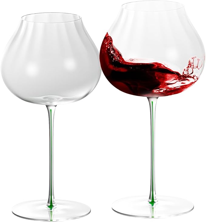 KAMMAK Wine Glasses Set of 2, 24.69 oz Hand Blown Crystal Bordeaux Wine Glasses, Thin Rim & Long Stem, Perfect for Red & White, Daily Use, Wedding or Birthday Gift with Gift Box, Onion Top Green
