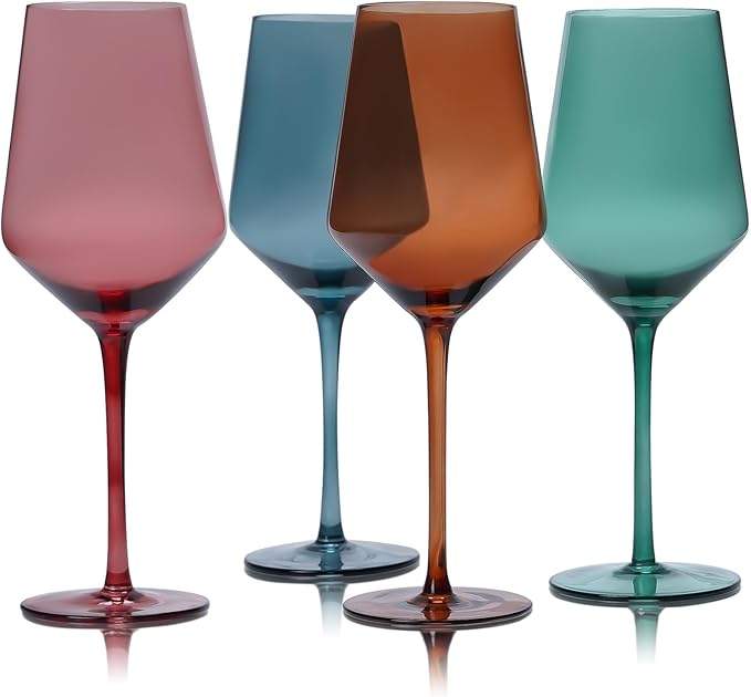 Colored Wine Glasses Set of 4-15oz Wine Glass, Hand Blown Crystal Red Wine or White Wine Glass, Gifts for Women, Men, Wedding, Anniversary, Christmas, Birthday, Gift Packaging