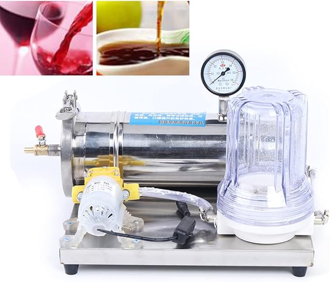 Stainless Steel Wine Beer Mead Liquid filter, Three-stage Filtration Technology Mini Liquor Filter System Small Household Wine Filtering Machine Alcohol with Brewing Kit for DIY Whisky Wine Brandy