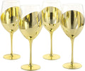 MyGift Modern Brass Long Stemmed Wine Glasses for White or Red Wine with Elegant Angled Design, Set of 4