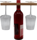 SlidingSusan Wine & Glass Holder - Countertop or Shelf Storage Rack for 2 Glasses & Bottle, Decorative Holiday or Housewarming Gift, Solid Beachwood, 10 Inch x 3.5 Inch
