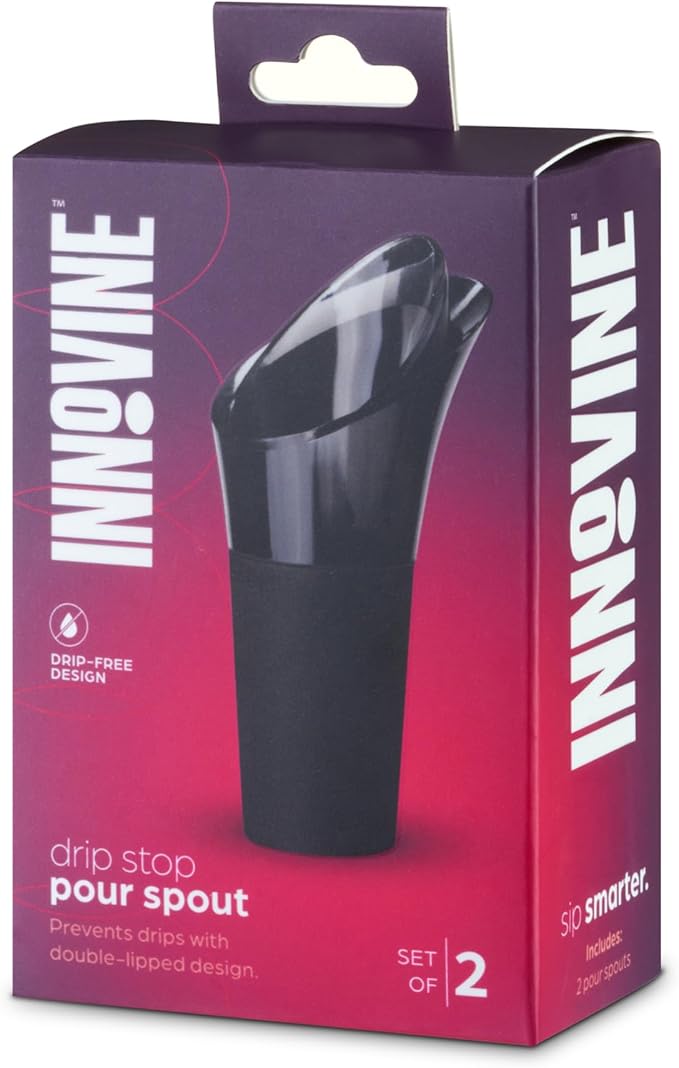 Innovine Drip Stop Pour Spout, Reusable Wine Pourer, Durable Construction with Rubber Base, Perfect for White and Red Wines, Home Bar Accessories, Kitchen Essentials, Barware, Set of 2