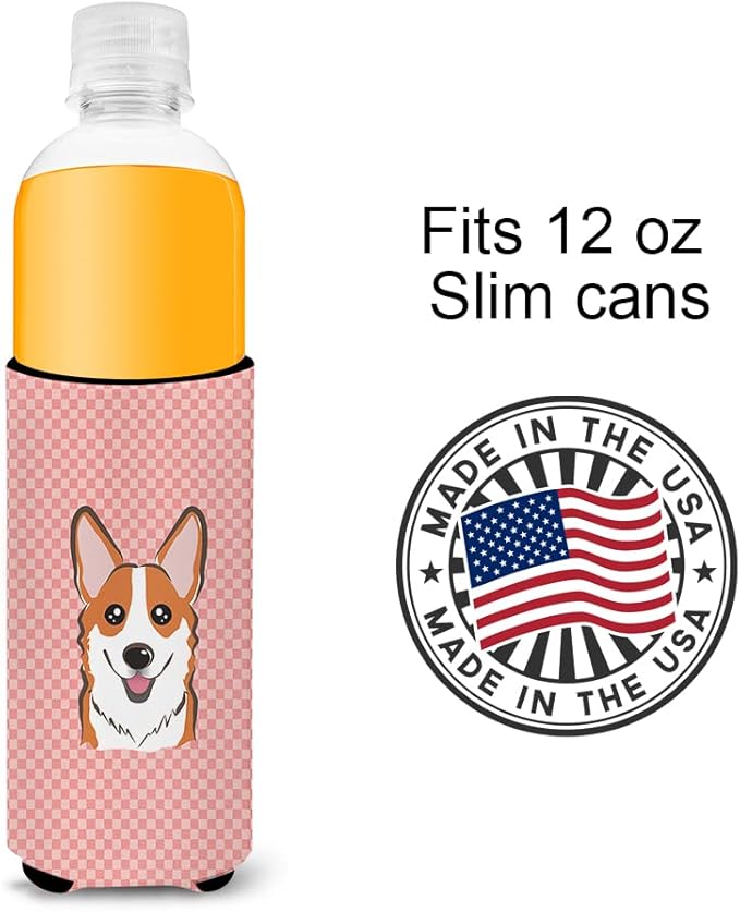 Checkerboard Pink Corgi Ultra Beverage Insulators for slim cans BB1254MUK