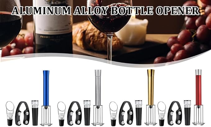 4-in-1 Professional Bar Tool Set - Aluminum Alloy Bottle Opener with Air Pump, Foil Cutter & Vacuum Stopper, Durable Wine Accessories for Home & Parties Red