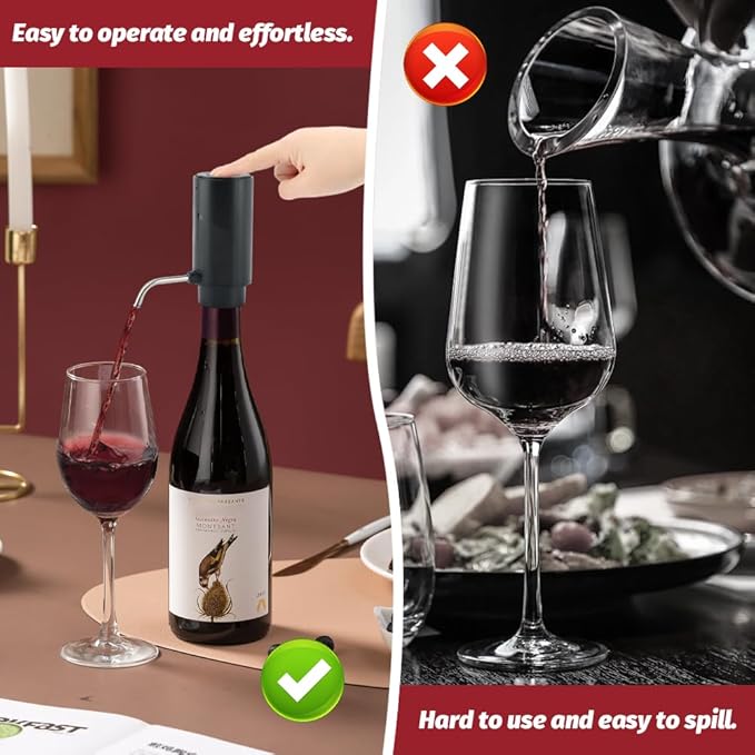 Electric Wine Decanter Aerator, Automatic One-Touch Quick-Pour Dispenser with USB Rechargeable Battery, Wine Air Aerator Pourer Spout