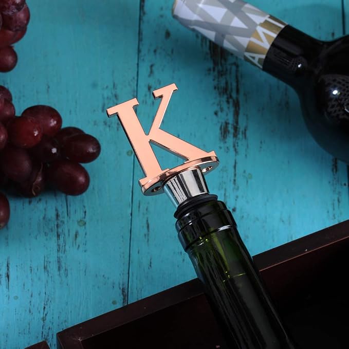 Miicol Prosecco Stopper, Rose Gold Initial Wine Stopper - Personalised Champagne Gift, Funny Kitchen Decor