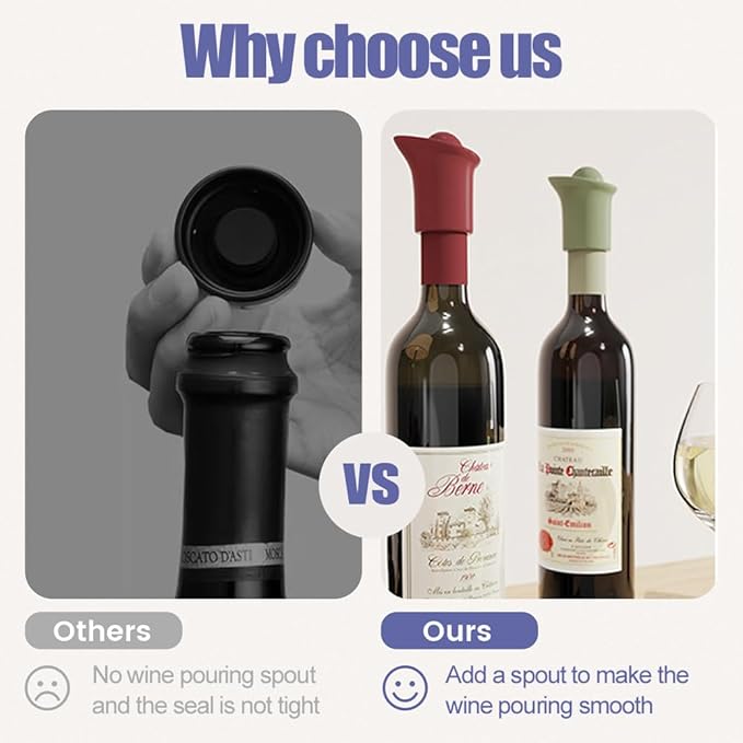 Silicone Wine Stopper for Wine Bottles, 2025 New Wine Stoppers for Wine Bottles, Seal Bottle Cover for Beer Champagne, Glass Bottle Sealer Covers Wine Stoppers for Home Use (8, Round Head)