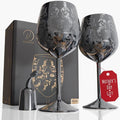 Mother’s Day Gift for Mom – Set of 2 glossy black Stainless Steel Wine Glasses, 17oz Engraved Goblets with Bottle Stopper, Unbreakable Elegant Wine Cups, Gift for Women, Wife, Mom, Sister
