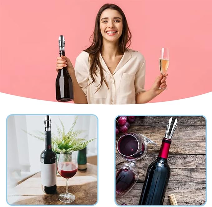 Wine Aerator Stainless Steel Wine Bottle Pourers and Stoppers 2-in-1 Steel Champagne Sealed Cap Stopper Wine Spout Pourer for Whiskey, Tequila, Other Liquor Wine Gift Set(2PCS)