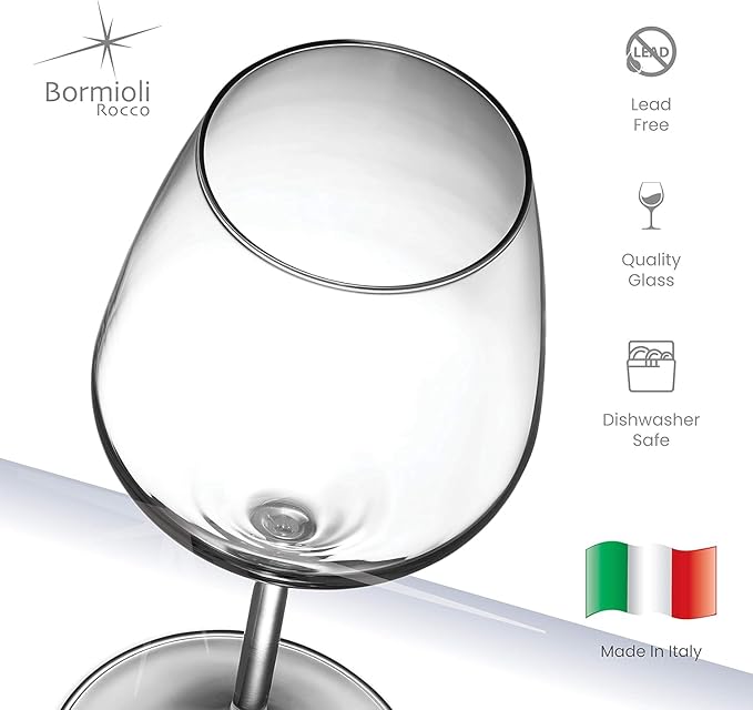 Bormioli Rocco Glass, Drinking Cup, Wine Glasses, 14 Ounces. Laser-Cut Rim For Wine Tasting, Elegant Party Drinking Glassware, Restaurant Quality