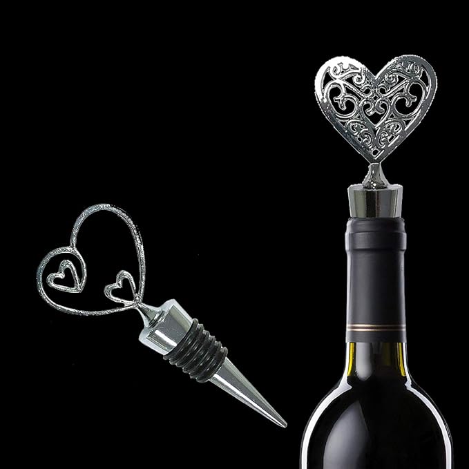 Love Wine Stoppers - Cute Heart Shaped Wine Stopper Decoration, Metal Zinc Alloy, Reusable (Set of 4)