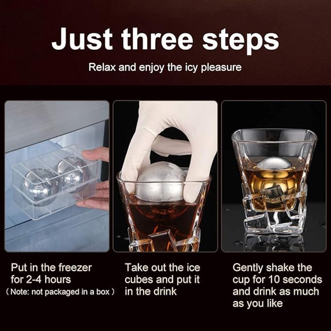 Whiskey Stones 2 Pcs Reusable Metal Ice Cube Large Stainless Steel Round Whiskey Balls Spherical Beverage Chilling Rocks Sphere Golf Ball Scotch Set for Red Wine Bar Beer Scotch Vodka Drinks(55mm)