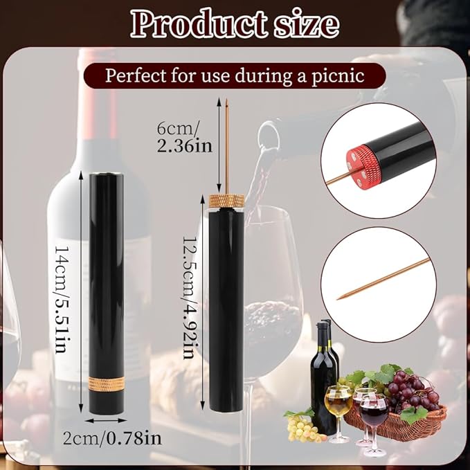 2pcs Aeropop Wine Opener Needle Type Wines Bottle Openers Travel Portable Pocket Air Pressure Pump Bottle Open for Home,Restaurant, Party(COLOR:black)