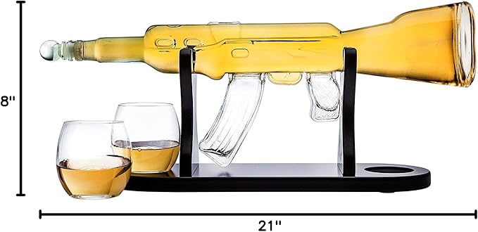 Godinger Gifts for Dad, Whiskey Gifts for Men, Whiskey Decanter Rifle with 2 Whiskey Glasses, Whiskey Decanter Set for Liquor, Scotch, Bourbon Vodka, Gifts for Men Clear
