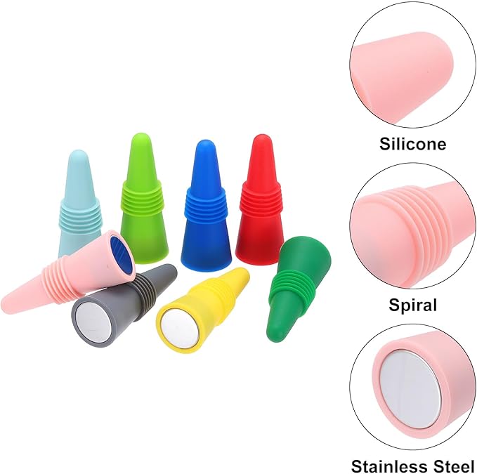 MECCANIXITY 4Pcs Wine Stoppers High Temp Silicone Plug T Shaped Wine Bottle Stopper Wine Outlet Cap Bottle Cover, Nordic Pink