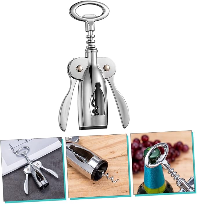 IMIKEYA Reusable Zinc Alloy Wing Corkscrew Wine Opener Cap Remover Manual Bottle Opener for Home Bar Picnic and Party Use