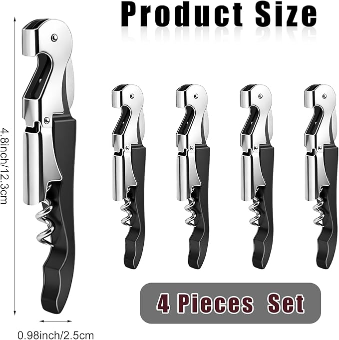 4 Pieces Professional Waiter Corkscrew Wine Openers, Black Wine Keys Opener Stainless Steel Hinges Serrated Foil Cutter for Restaurant Waiters, Sommelier, Bartenders (Black)