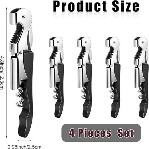 4 Pieces Professional Waiter Corkscrew Wine Openers, Black Wine Keys Opener Stainless Steel Hinges Serrated Foil Cutter for Restaurant Waiters, Sommelier, Bartenders (Black)