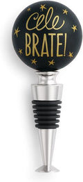 Celebrate Gold Toned Stars On Black 4.5 x 2 Resin Stone Wine Bottle Stopper