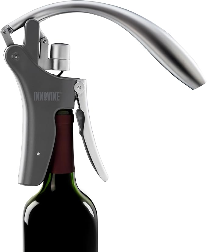 Innovine Level Corkscrew 4-Piece Wine Tool Set – Vertical Lever Corkscrew, 6-Blade Foil Cutter, Drip Stop Pour Spout & Silicone Bottle Stopper – Complete Wine Accessories for Home Bar & Gifting