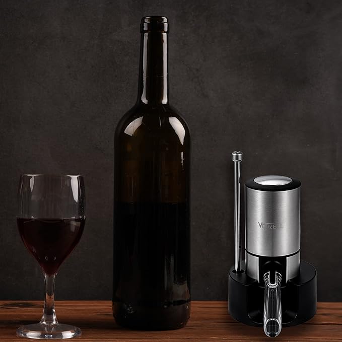 VENZELL Electric Wine Aerator and Pourer - Smart One-Button Wine Decanter with Automatic Vacuum Stopper and Dispenser