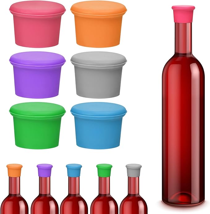 6 Pcs Colorful Wine Stoppers, Reusable Silicone Wine Corks, Champagne Stoppers, Beverages Beer Bottle Caps, Wine Bottle Stoppers for Glass Bottles, Keep Wine Fresh