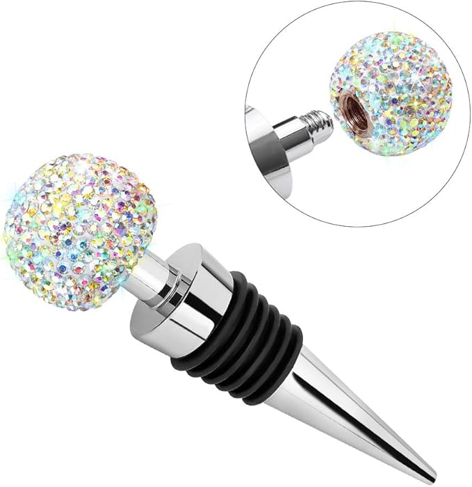 Soleebee Bling Decorative Wine Stoppers,Wine Bottle Stopper with Crystal Rhinestone, Beverage Bottle Stoppers for Gifts, Bar, Holiday Party, Wedding (AB)