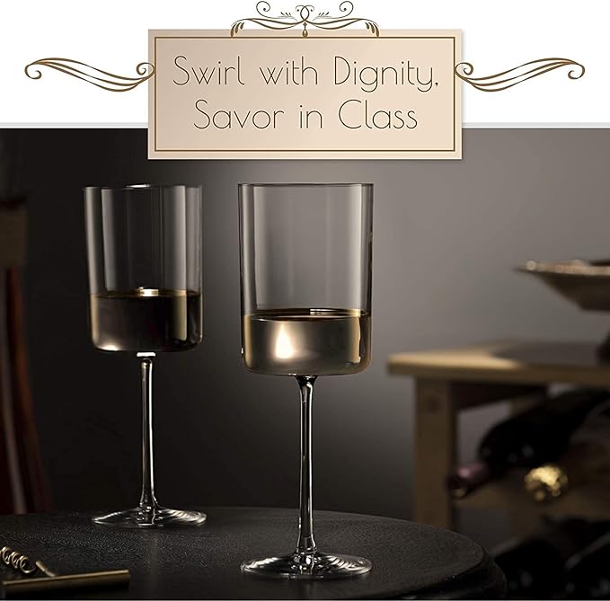 BENETI Superlative Edge Wine Glasses Square [Set of 2] White & Red Wine Goblets, Premium Clear Glass Bordeaux Wine Glasses Large Bowl Stemware Wine Blown Glasses Nice Packaging [14 Ounce]