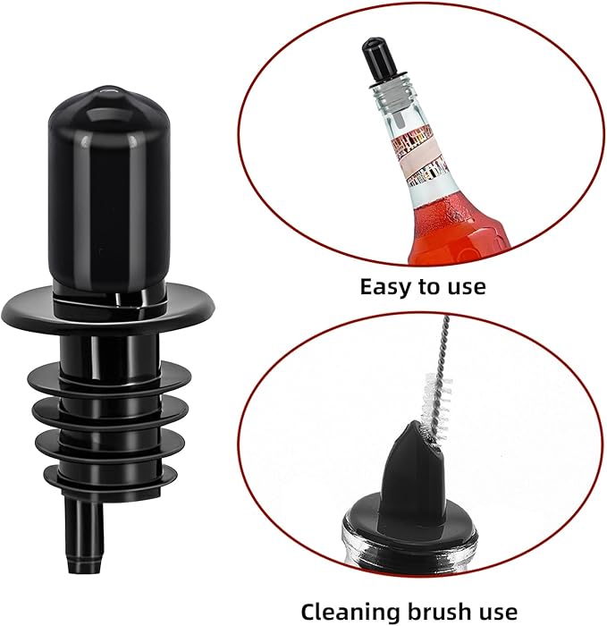 2 PCS Bottle Pourers And 2 PCS rubber pourers dust cap covers Syrup Pourer Pour Spouts Plastic Liquor Bottle Pourers with Rubber Pourers Dust Cap Covers Bottle Pourers (Black)