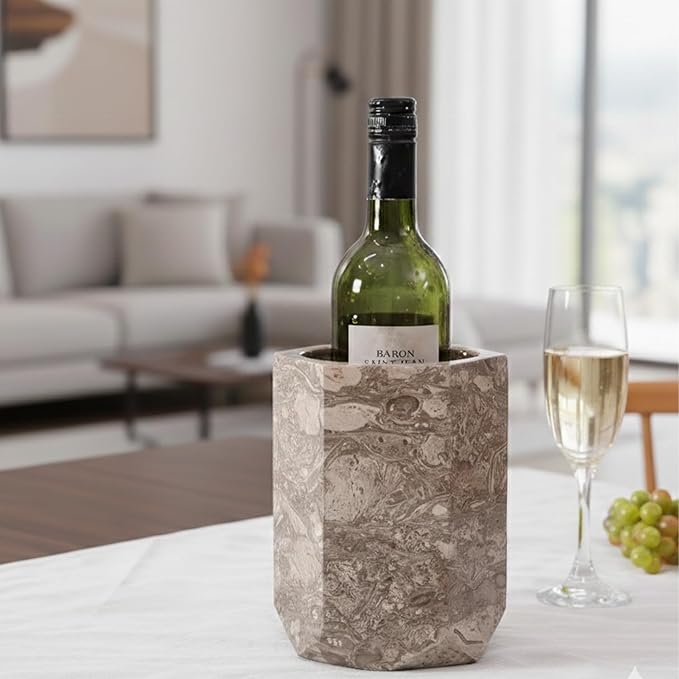 Radicaln Marble Wine Chiller Bucket 6.5 Inch Oceanic 750ml Wine Bottle Cooler & Champagne Chiller, Ice-Free Wine Cooler for Bar Cart, Kitchen Decor, Gift for Wine Lovers, Wedding & Housewarming Gift