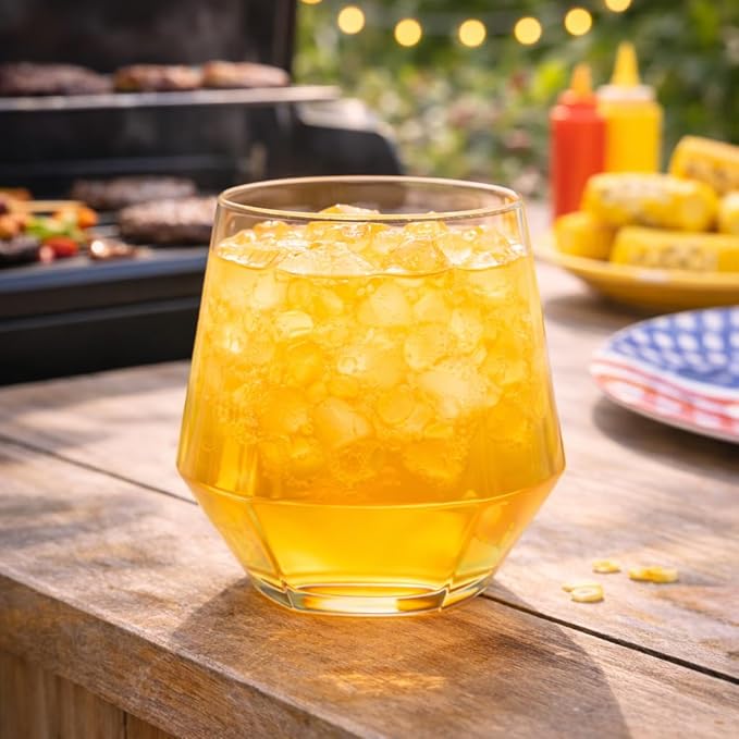 Oojami 40 Pack Diamond Plastic Wine Glasses 12oz Stemless Disposable Wine Cups - Shatterproof Unbreakable Reusable Recyclable BPA-Free Champagne Cocktail Whiskey for Parties, Weddings, Birthday