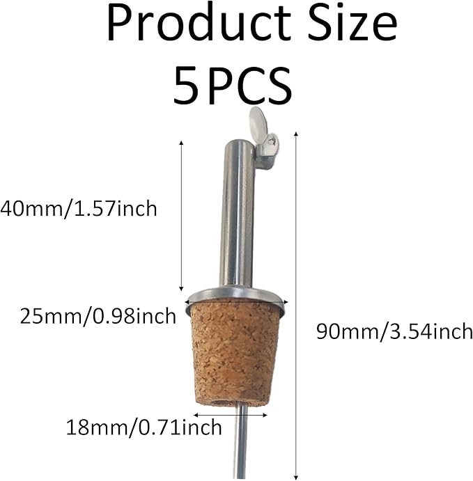 pson 5Pcs Stainless Steel Bottle Pourers, Hinged Flip Spout with Cork Design for Pouring Olive Oil, Vinegar, Syrup, Liquor, and Wine(Straight head)
