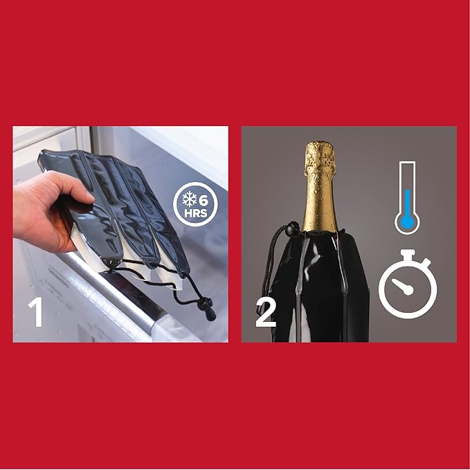 Vacu Vin Champagne & Wine Cooler Set - Flexible Insulated Chiller For Standard Size Bottles - Keeps Your Drinks Cold Longer - Lightweight & Easy To Use - Premium Design To All Occasions, Platinum