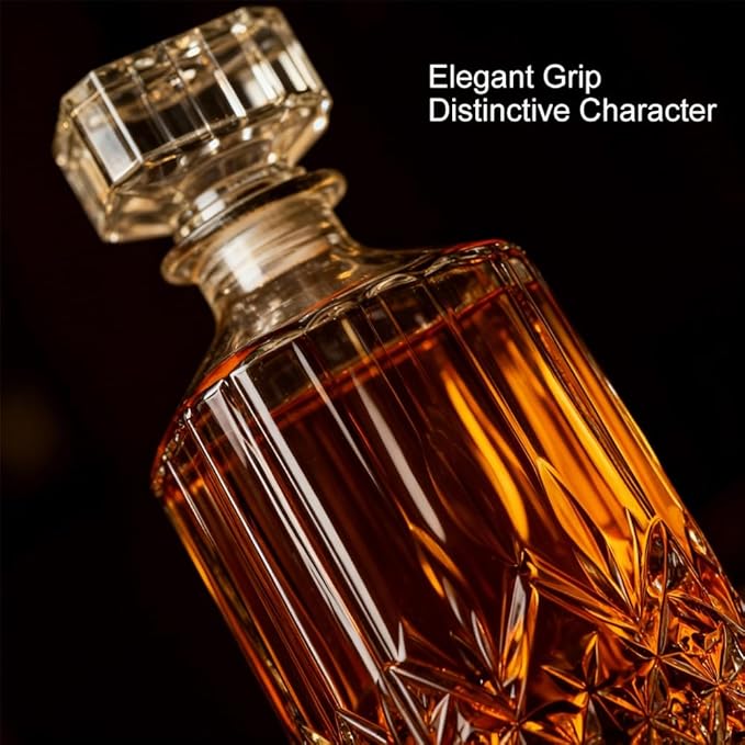 Whiskey Decanter with Airtight Geometric Stopper,32oz Liquor Decanter,Glass Decanter,Diaphanous Liquor Bottle,Decanter with Airtight Lid for Whiskey,Vodka,Bourbon,Scotch,Brandy,Wine