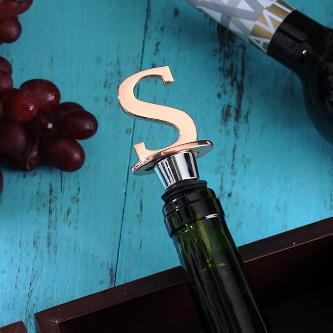 Miicol Wine Bottle Stopper, Prosecco Topper, Rose Gold Wine Stopper, Personalised Champagne Stopper, Initial Funny Prosecco Gift, Wine Lovers Gift, Kitchen Decor, Letter S