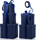 Cholemy 5 Pcs Square Nesting Boxes Decorative Gift Boxes with Lid and Ribbon Assorted Sizes Wrap for Wedding, Carnival, Anniversary, Birthday, Bridal Shower Party Gifts(Navy Blue)