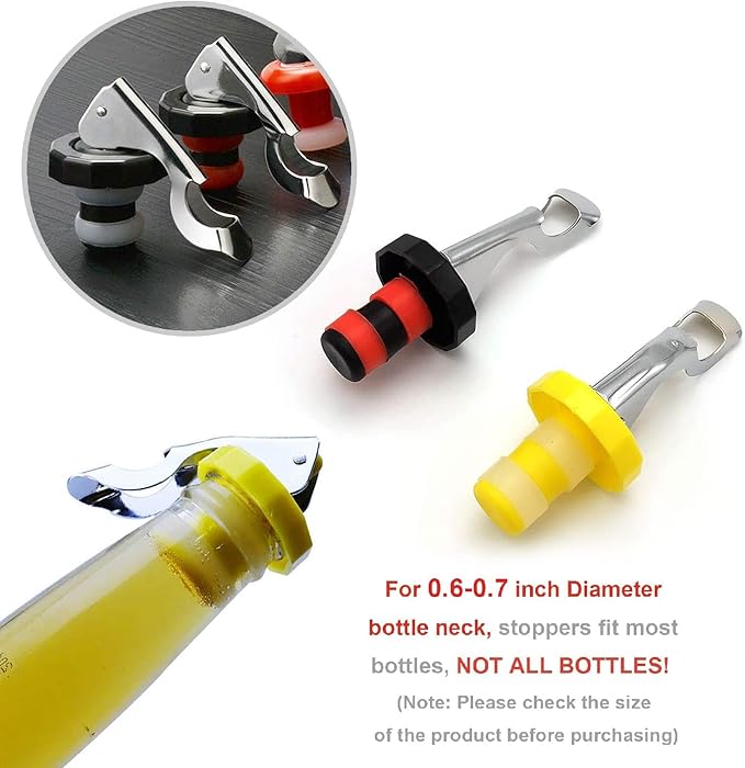 6 Pcs Wine Stoppers, Food-safe Silicone Vacuum Bottle Stoppers, Expanding Manual Beverage Stopper, Reusable Wine Bottle Corks for champagne, beer, whiskey, soda, beverage, water (Red / Yellow / Black)