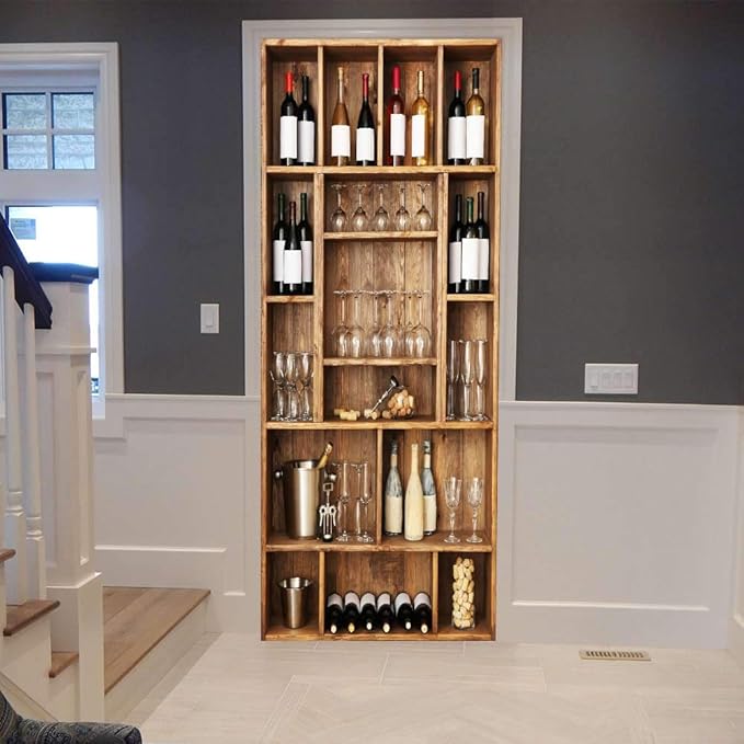 3D Door Stickers Murals Peel and Stick - Wine Cabinet - Wallpaper Self-Adhesive Decals Removable PVC Waterproof Poster for Bedroom Living Room Wall Decoration 30.3 x 78.7 inch