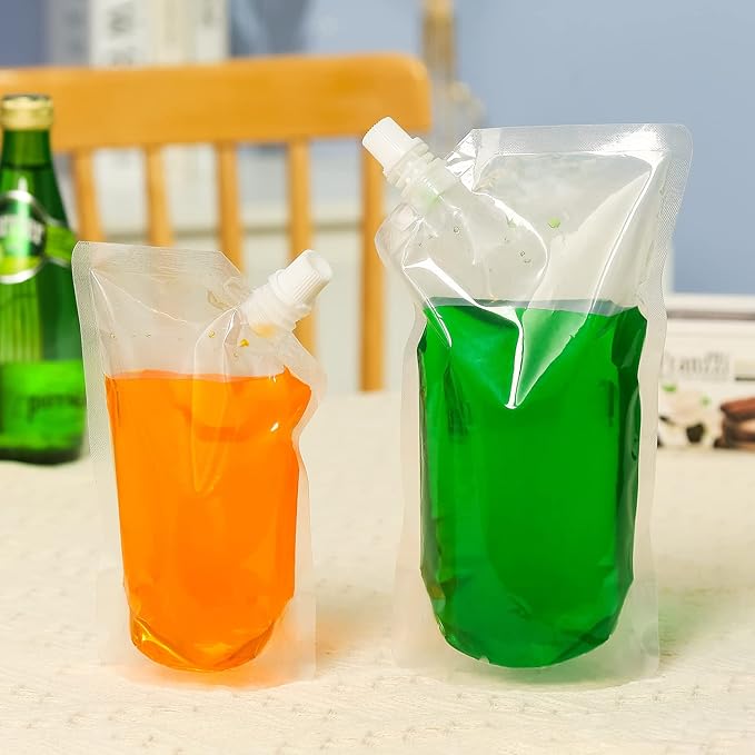 OHMAXHO Alcohol Pouches for Liquor,Reusable Drink Pouches for Adults Alcohol Drinking Flasks,Concealable Plastic Liquor Bags with Funnel,Plastic Travel Flasks (8OZ4 + 16OZ4)