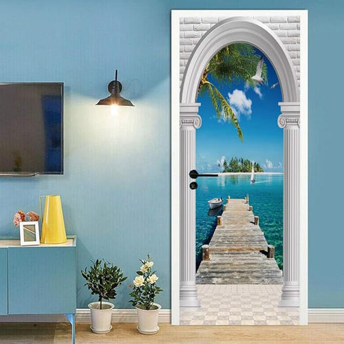 3D Door Stickers Murals - Peel & Stick Landscape Wallpaper Decals Removable PVC Waterproof Poster Bedroom Living Room Decoration 37.4" x 84.6"