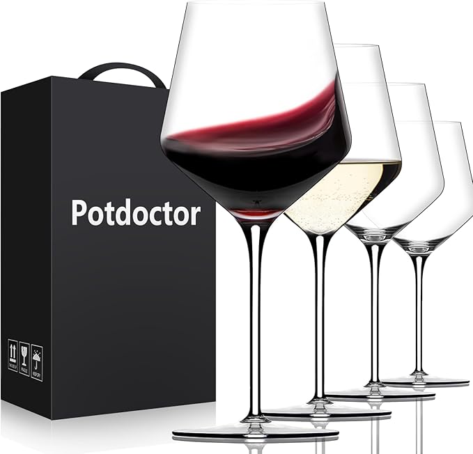 Red Wine Glasses Set of 4-18oz,White Crystal Hand Blown Wine Glass with Long Stem, Ultra-thin for Wine Tasting, Ideal for Anniversary, Birthday, Party