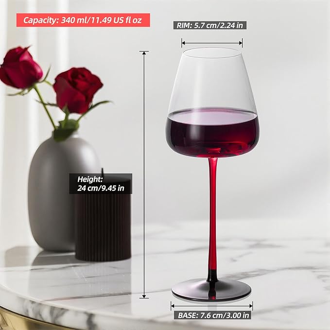 KAMMAK Wine Glasses Set of 2, 11.49 oz Hand Blown Crystal Bordeaux Wine Glasses, Thin Rim & Long Stem, Perfect for Red & White, Daily Use, Wedding or Birthday Gift with Gift Box, Background 240
