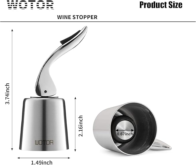 WOTOR Wine Stoppers Stainless Steel Wine Bottle stopper Plug with Silicone Reusable Wine Saver Leak proof Keep Fresh Silver 6 pack