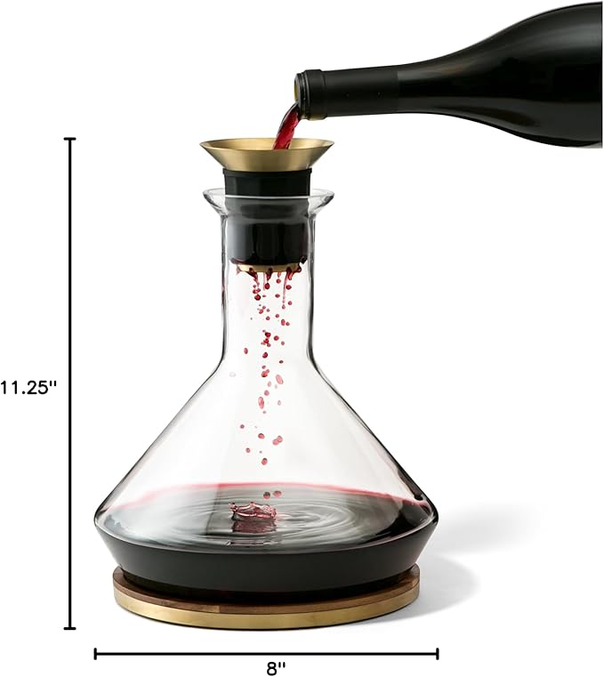 RBT Decanter with Wood Coaster and Micro-Perforated Aerator,Clear